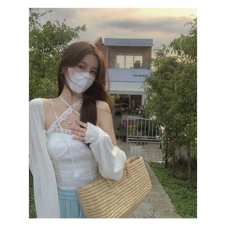 [F &amp; X ' Dây treo cá nhân hóa Ngọt ngào và cay bên trong và bên ngoài Thiết kế mặc cảm giác Phong cách gợi cảm Dây cổ yếm Áo Vest nhỏ Nữ màu hồng Hot Girl Top Sexy Top