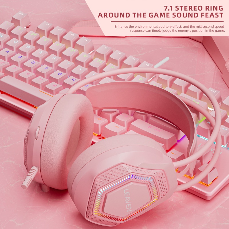 Tai Nghe Chơi Game Chống Ồn Có Dây Đeo Cổ Màu Hồng Macaroon G70 RGB Esports