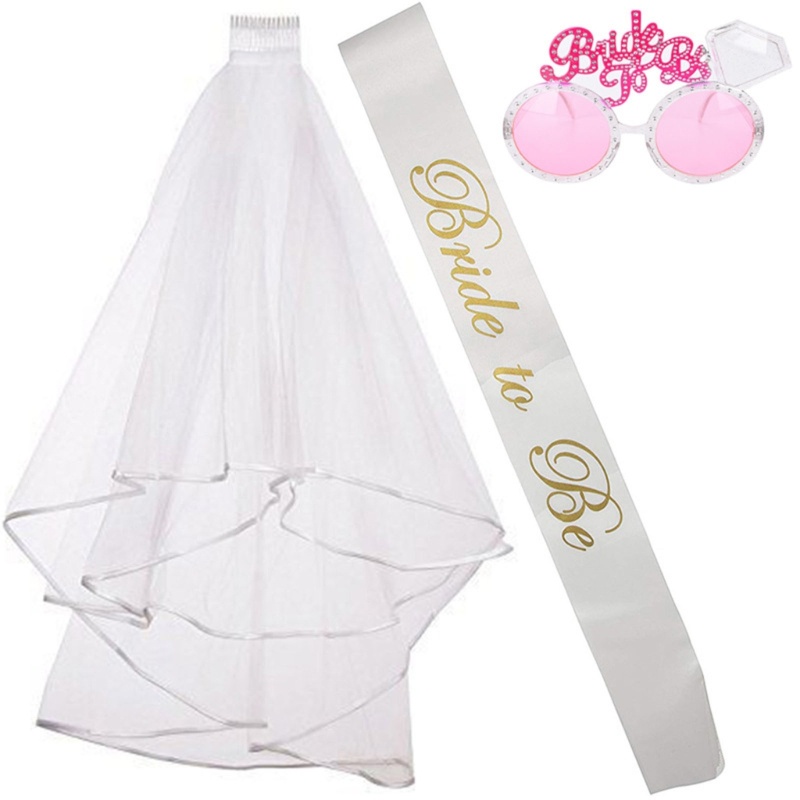 Kính Râm Vải Tuyn Đính Kim Cương Màu Hồng Cho Cô Dâu