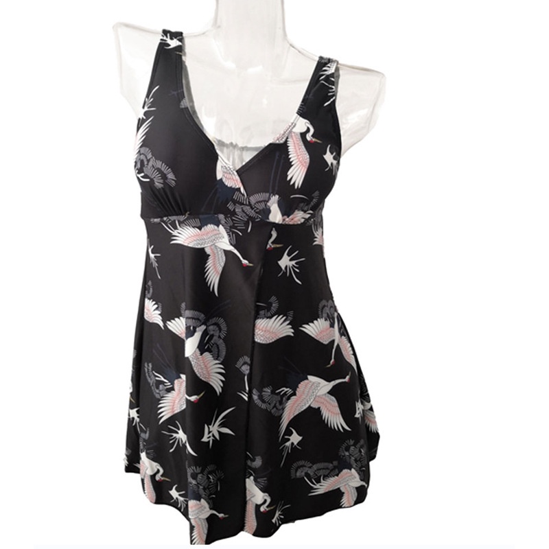 Bộ Đồ Bơi Một Mảnh Cổ Chữ V Khoét Sâu In Họa Tiết Chim Hạc Màu Trắng Quyến Rũ Plus Size Cho Nữ