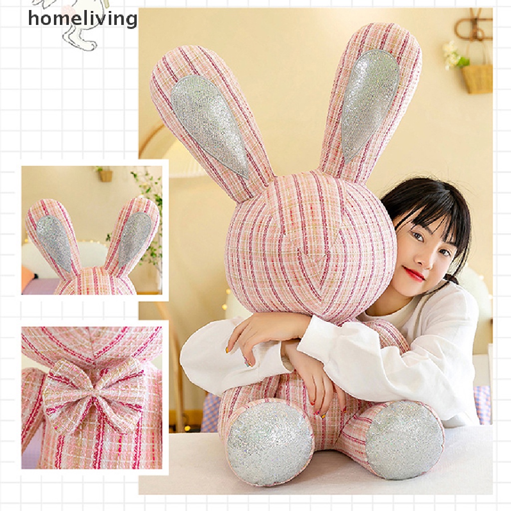 Búp Bê Thỏ Đang Ngồi 40cm Có Nơ Kim Cương Giả Với Và Không Có Đôi Mắt Vải Sọc Màu.