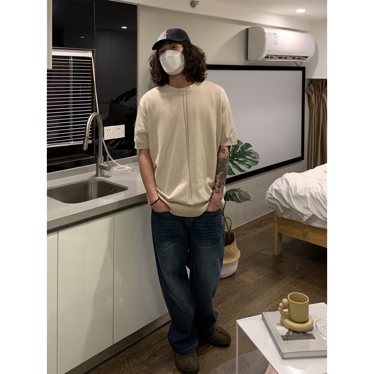 Áo Thun Dệt Kim Ngắn Tay Cổ Tròn Thiết Kế Đơn Giản Thời Trang Cho Nam