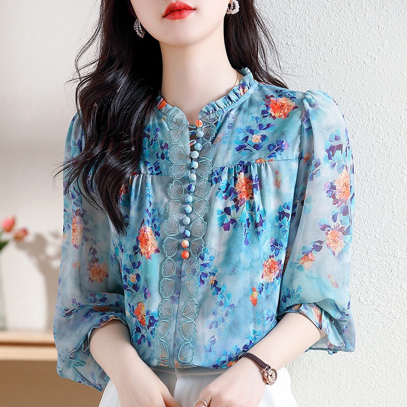 Áo Kiểu Hàn Quốc Dáng Dài In Họa Tiết Phong Cách Phương Tây Thời Trang Xuân Hè Chất Lượng Cao