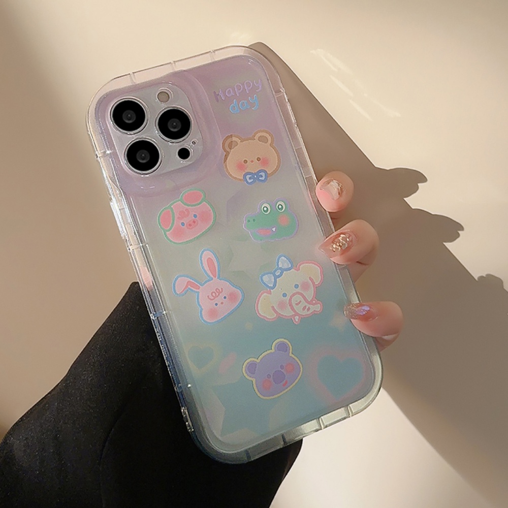 Ốp Điện Thoại TPU Mềm Chống Sốc Họa Tiết Động Vật Hoạt Hình Màu Gradient Cho IPhone 11 12 13 14 Pro Max