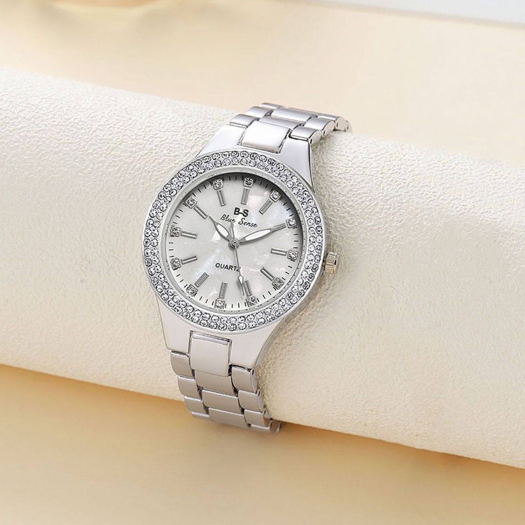 Đồng Hồ Đeo Tay Mặt Tròn Đính Đá Lấp Lánh Thời Trang Cho Nữ