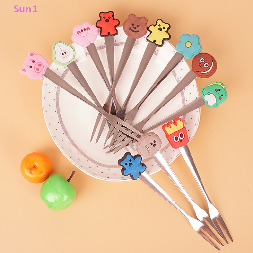 Bộ 5 Nĩa Mini Bằng Thép Không Gỉ Họa Tiết Hoạt Hình Dễ Thương 1 Món