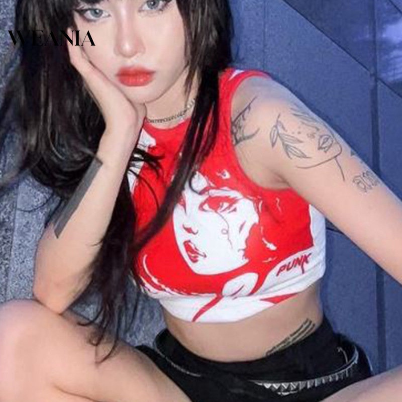 Áo Croptop In Họa Tiết Hoạt Hình Phong Cách Punk Thời Trang Mùa Hè Cho Nữ
