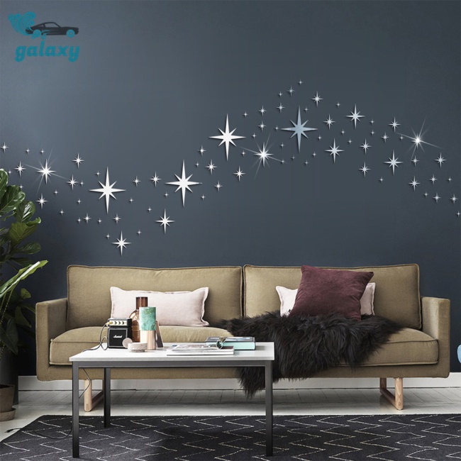 Galaxy Bộ 82 Miếng Dán Tường Tráng Gương Bằng Acrylic Chống Thấm Nước Hình Ngôi Sao Xinh Xắn Trang Trí