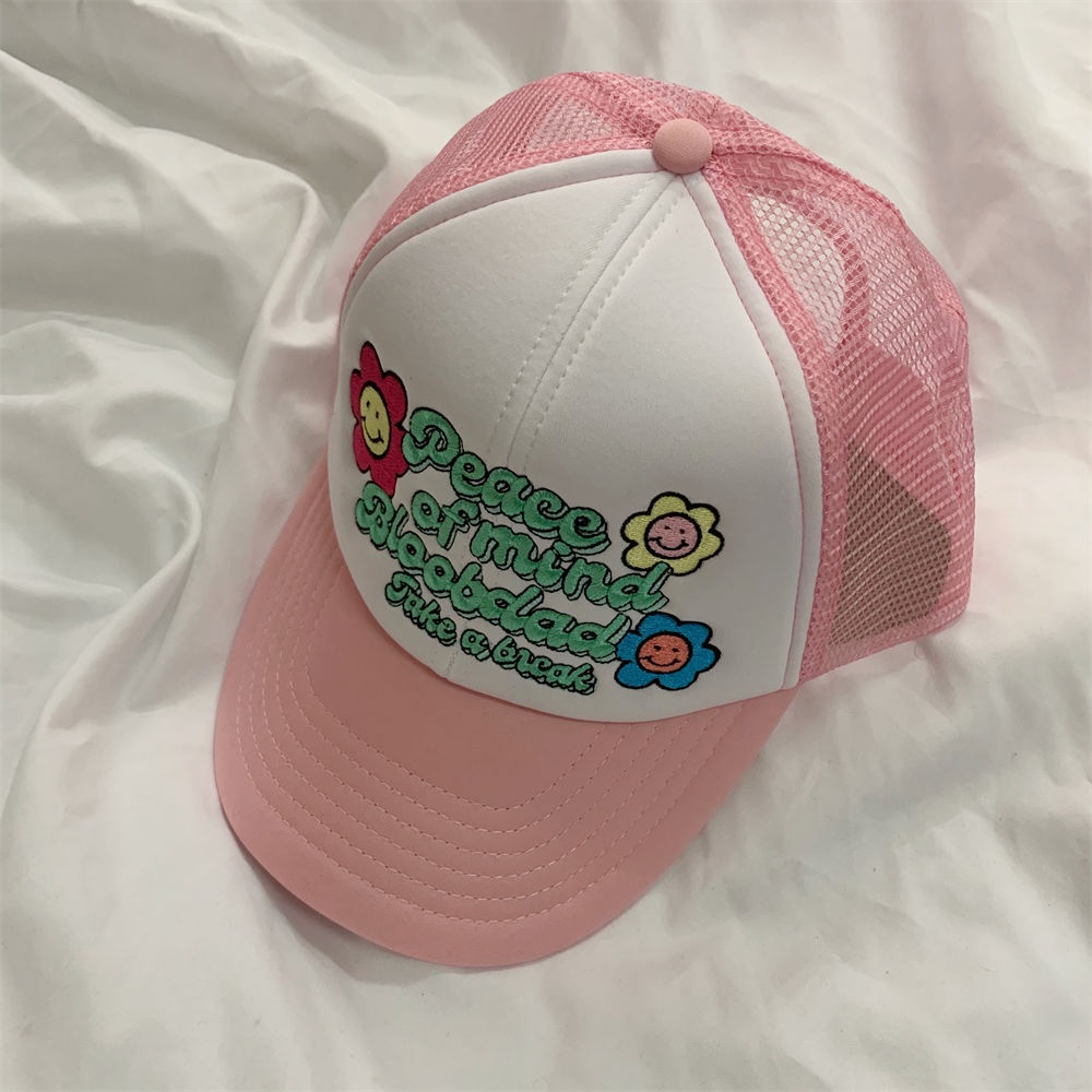 Mũ Lưỡi Trai Cho Nam Và Nữ Thêu Hình Mặt Cười Phối Lưới Thoáng Khí Thời Trang Mùa Hè