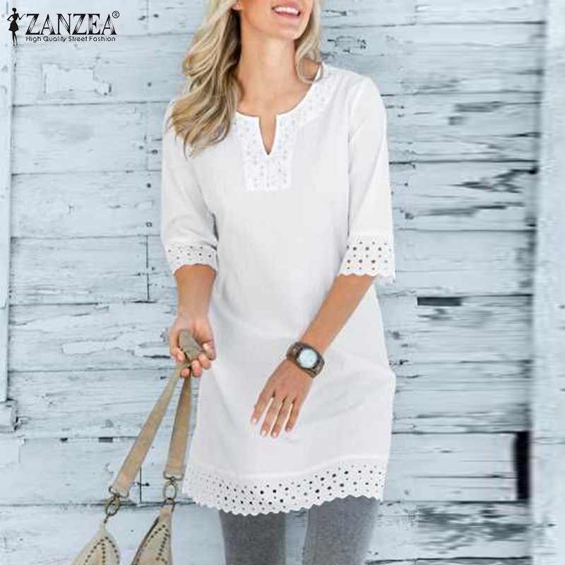 ZANZEA Áo Nữ Tay Lửng Cổ Chữ V Phối Ren Thời Trang