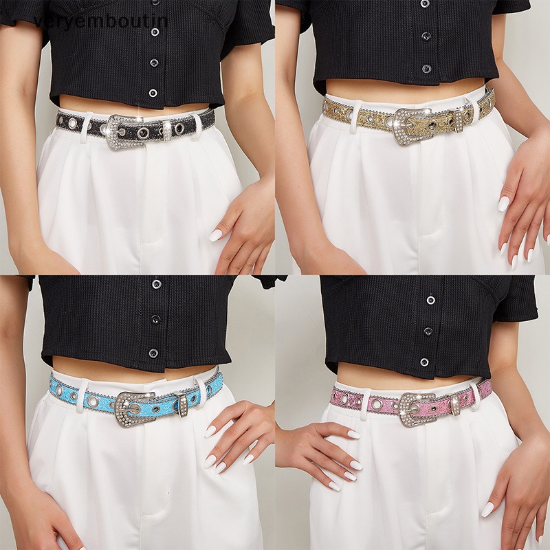 Thắt Lưng Da PU Đính Đá Phong Cách Cao Bồi Phương Tây Y2K Dành Cho Nam Nữ
