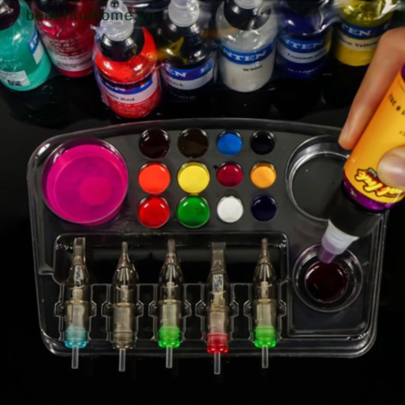 Bộ 12 Khay Đựng Mực Xăm Dùng Một Lần Bằng Nhựa Tiện Dụng