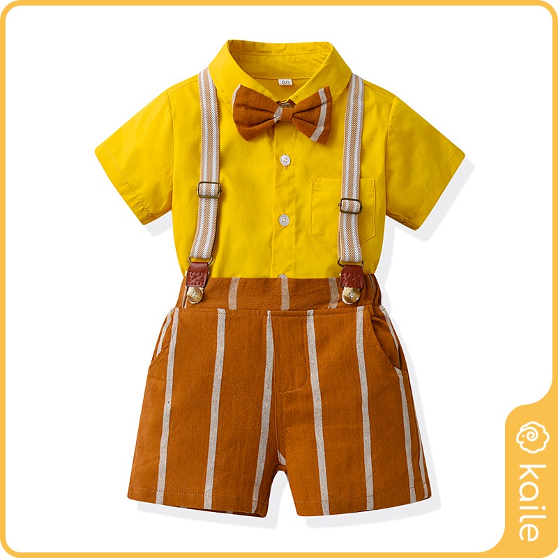 Trang Phục Hóa Trang Dành Cho Bé Trai 1-7 Tuổi⚡️Bộ Áo Sơ Mi Ngắn Tay + Quần Yếm Kẻ Sọc Phong Cách Phương Tây Cho Bé Trai⚡️Bộ Đồ Kaile Thiết Kế Dễ Thương Cho Bé