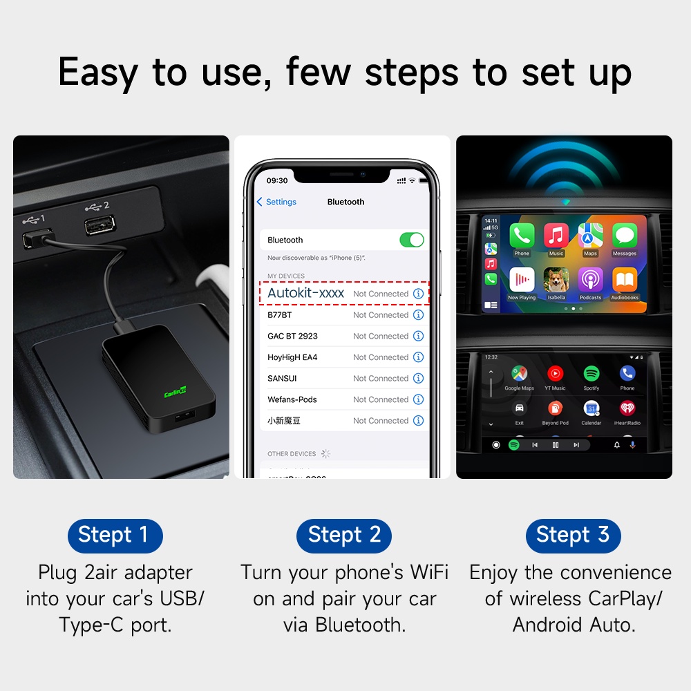 CarlinKit 5.0 2Air Wireless Android Auto Box Di động CarPlay Wireless Dongle cho Đài phát thanh xe hơi có dây CarPlay/Android Auto