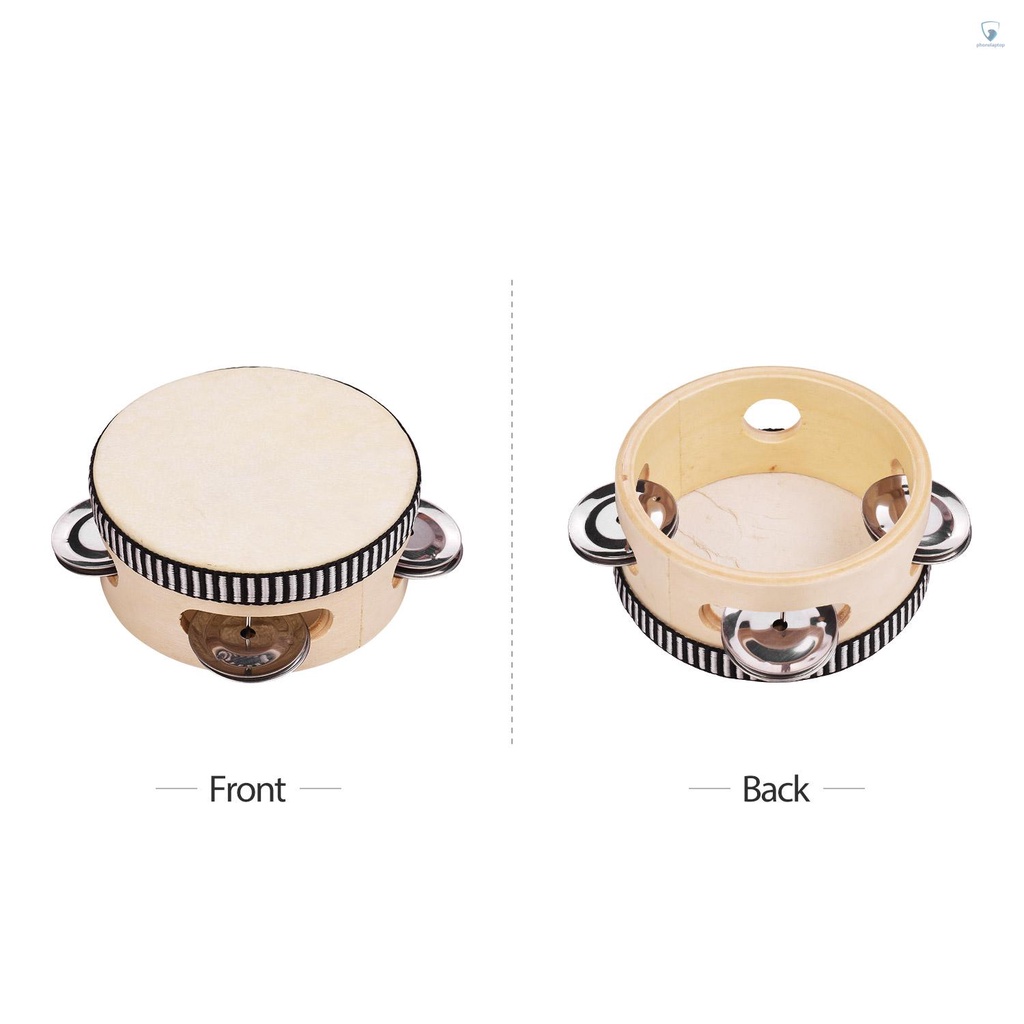Trống Tambourine Da Cừu Một Hàng 4 Inch Tay Cầm Bằng Gỗ Và Kim Loại Giải Trí Cho Người Lớn Và Trẻ Em