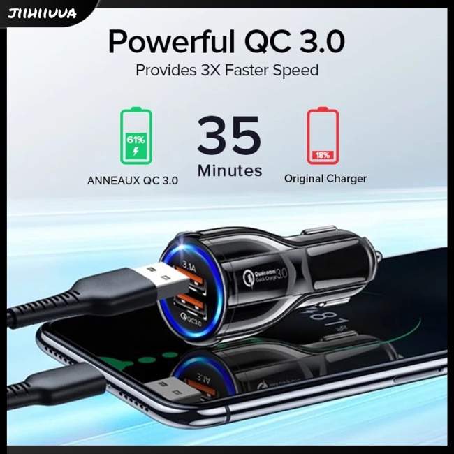 Cục Sạc Nhanh Qc3.0 Kép Usb Kép Bằng Hợp Kim Nhôm Thông Minh Cho Xe Hơi