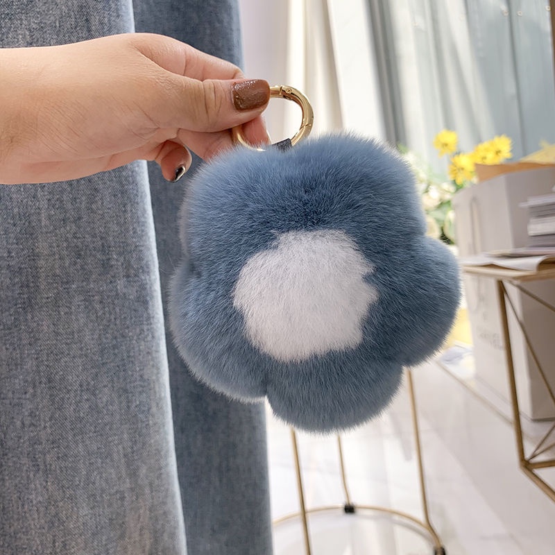 Móc Khóa Hình Hoa Hướng Dương Phối Lông Thỏ Xinh Xắn