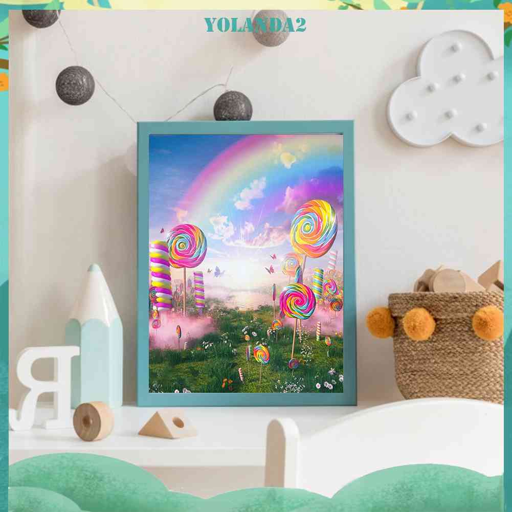 Tranh Đính Đá Kim Cương Toàn Bộ 5D DIY Hình Vẽ Kẹo Mút Trang Trí Nhà Cửa