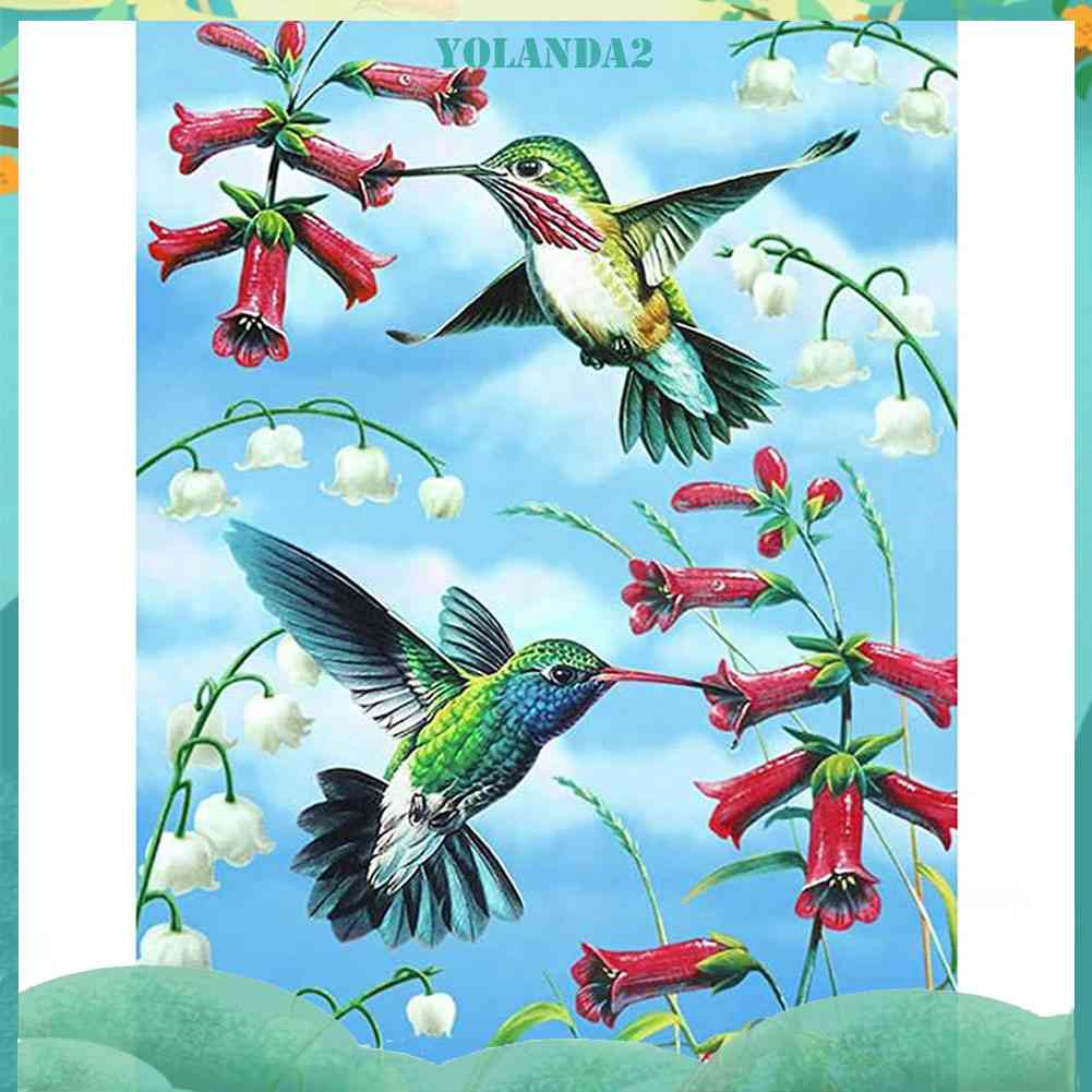 Tranh Đính Đá Kim Cương Toàn Bộ Họa Tiết Chim Và Hoa Dùng Trang Trí Tường