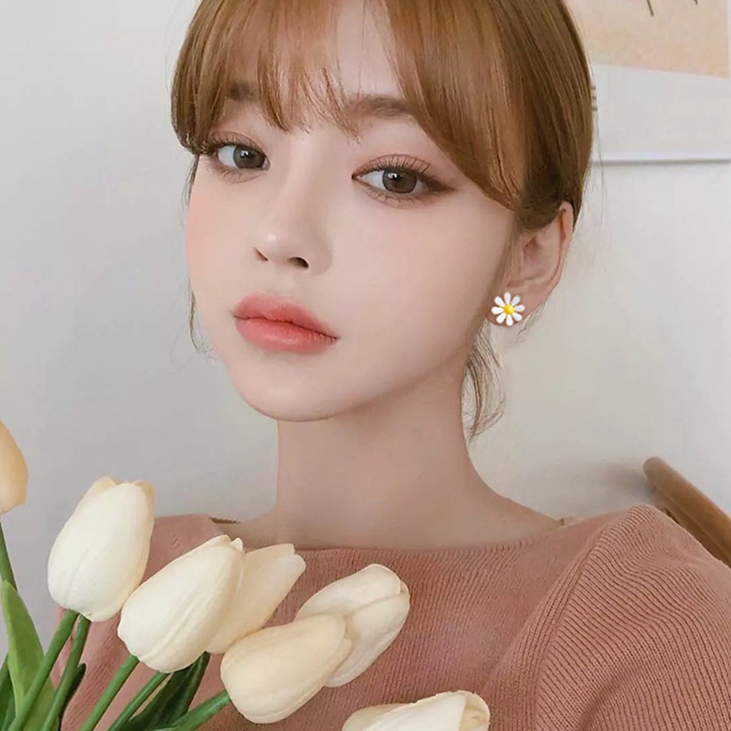 Bông Tai Dáng Dài Hình Hoa Cúc Đính Đá Opal Kiểu Hàn Quốc Thời Trang Cho Nữ