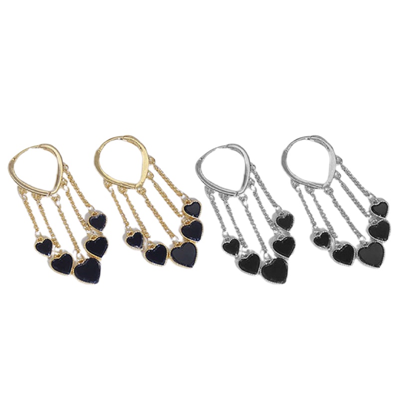 Hoa Tai Dáng Dài Hình Trái Tim Màu Đen Thời Trang Cho Nữ