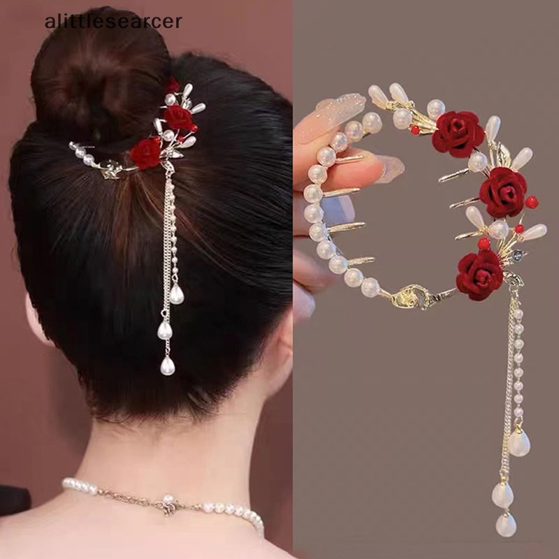 Kẹp Tóc Đuôi Ngựa Đính Hoa Hồng Và Ngọc Trai Giả Thời Trang Cho Nữ