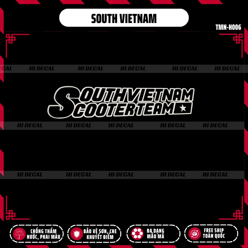 Tem dán xe máy southvietnam scooterteam viền trắng đen | TMN-H006 | Decal dán xe cao cấp chống nước chống phai màu