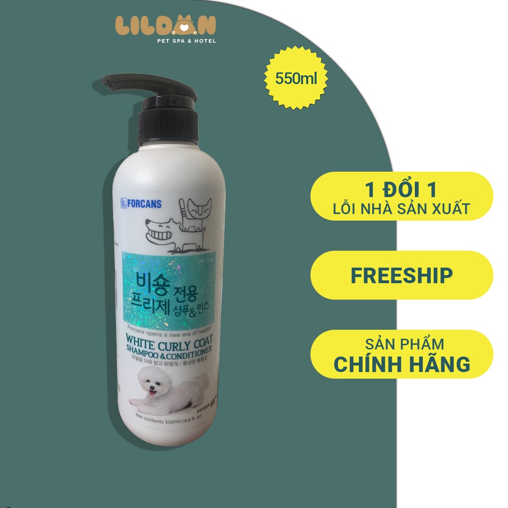 FORCANS (500ml) Dầu Gội Và Xã Dành Cho Chó Lông Xoăn Màu Trắng
