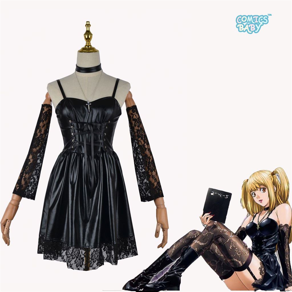 Death Note MisaMisa cosplay Costume plus size Misa Amane Imitation Leather Sexy Dress +Neck jewelry+stockings+necklace Uniform anime cos Outfits for women