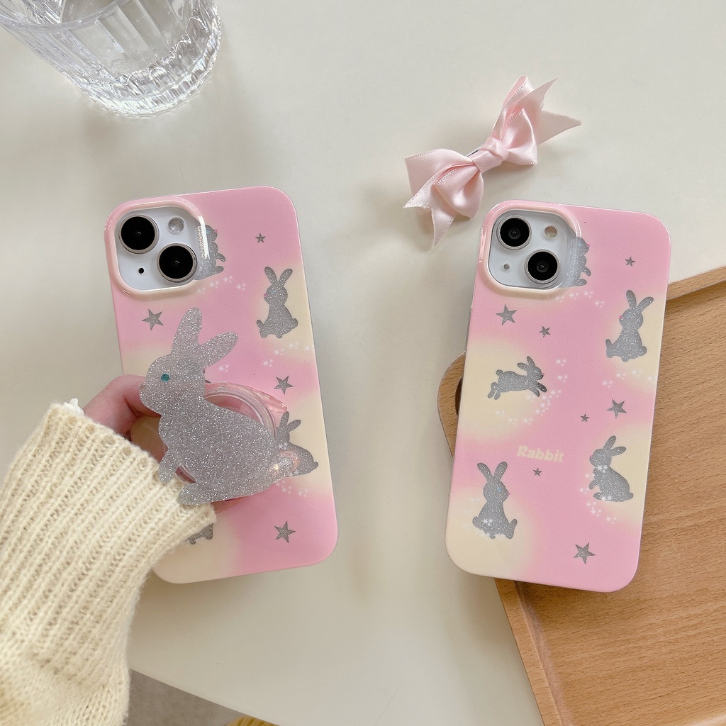 Ốp Điện Thoại Imd Silicone Mềm Trong Suốt Chống Rơi Với Giá Đứng Hình Thỏ Hồng Cho iPhone11 12 13 14 Pro Max
