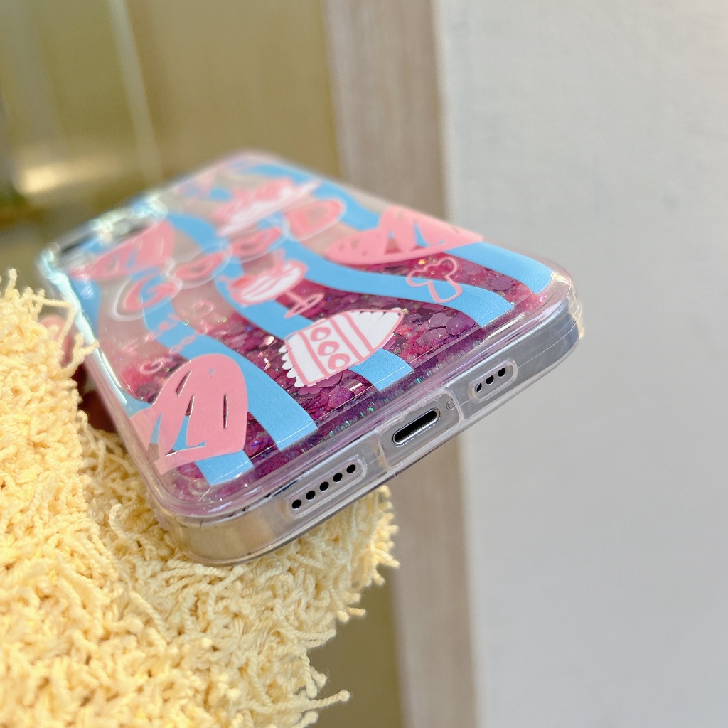 Ốp Điện Thoại PC Cứng Trong Suốt Trang Trí Cát Kim Tuyến Hoạt Hình Cho iPhone11 12 13 14 Pro Max