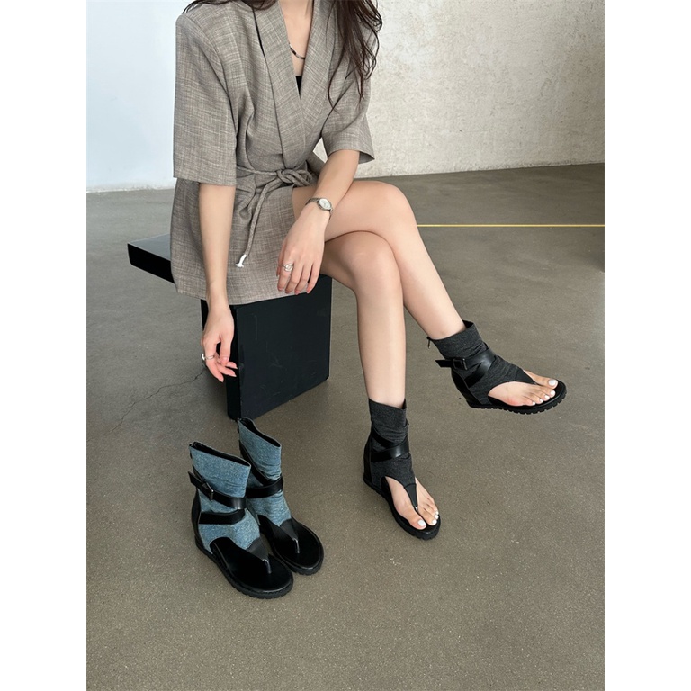 Sandal Đế Xuồng Hở Ngón Có Khóa Kéo Sau Phong Cách Roman Thời Trang Mùa Hè 2023