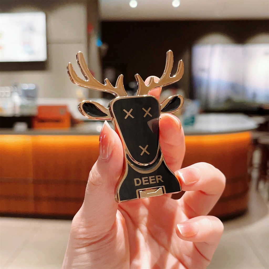 Ốp Điện Thoại Họa Tiết Hoạt Hình Tuần Lộc Dễ Thương Kèm Giá Đỡ Nhẫn Và Dây Đeo Tiện Dụng Cho iphone