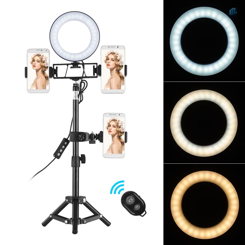 Bộ Vòng Đèn LED Mini 6 Inch 3000-6000K 3 Chế Độ Sáng &amp; Điều Khiển Từ Xa Không Dây + Giá Đỡ Điện Thoại / Máy Ảnh
