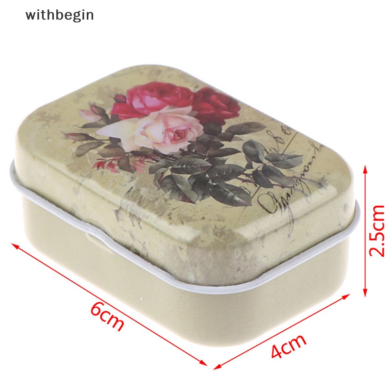 Hộp Thiếc Nhỏ Hình Chữ Nhật Đựng Trang Sức / Đồng Xu Họa Tiết Hoa