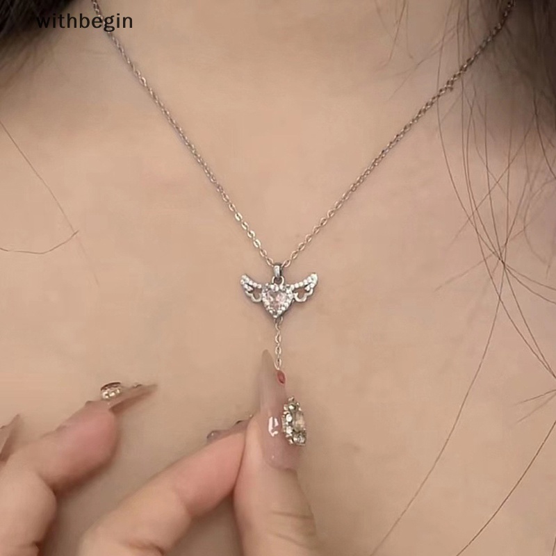 Vòng cổ Mặt Trái Tim Đôi Cánh Thiên Thần Đính Đá Pha Lê Thời Trang Dành Cho Nữ