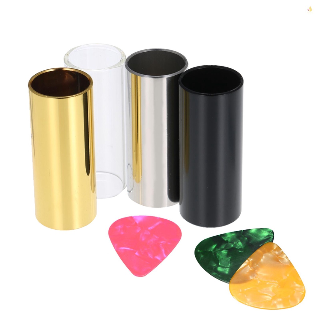 Set 4 Thanh Trượt Bằng Thép Không Gỉ 60MM + 3 Miếng Gảy Đàn Guitar (Màu Sắc Ngẫu Nhiên)