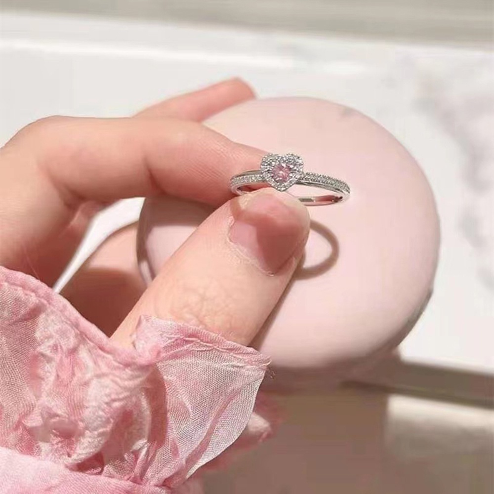 Nhẫn Thép Titan Mạ Bạc 925 Đính Đá Zircon Hồng Thời Trang Cho Nữ