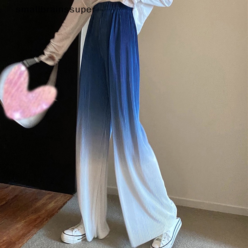 Quần ống rộng Dáng Suông Lưng Cao Xếp Ly Màu Gradient Thời Trang Mùa Hè Cho Nữ