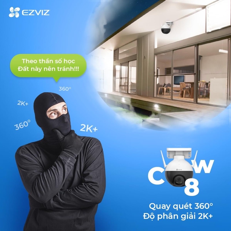 Camera ngoài trời Wifi EZVIZ H8C Full HD 1080P/2K/2K+, C8W 4MP 2K  xoay 360 độ Tích hợp AI -Có màu ban đêm