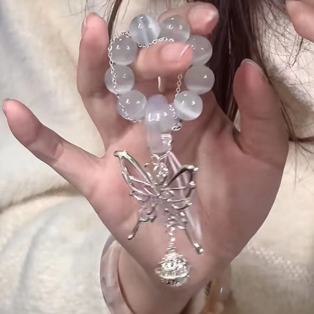 Vòng Tay Chuỗi Hạt Bồ Đề Tik Tok Mặt Hình Bướm Mắt Mèo Mini Gắn Điện Thoại Di Động