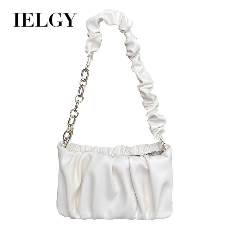 Ielgy Túi Xách Bằng Da Mềm Thiết Kế Hình Đám Mây Xếp Nếp Phối Dây Xích Dễ Phối Đồ Cho Nữ