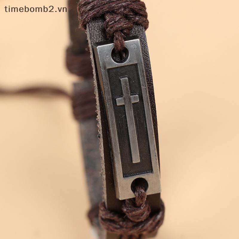 Vòng Tay Da Mặt Thánh Giá Phong Cách Vintage Cho Nam Và Nữ