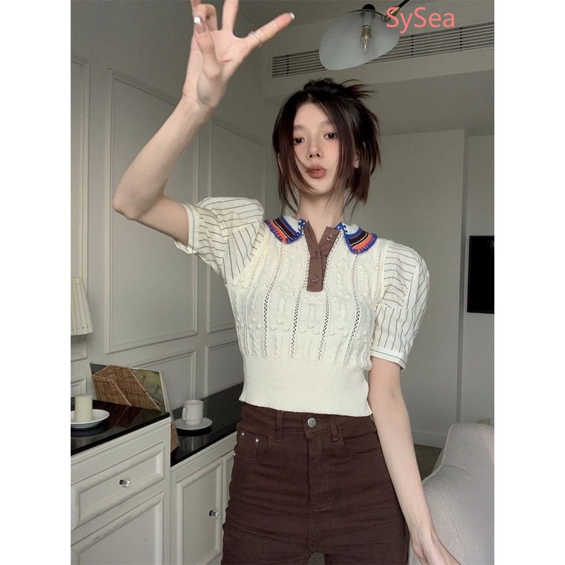 Áo Dệt Kim Thời Trang Retro Pháp Xinh Xắn Cho Nữ