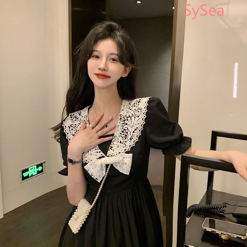 Đầm Đen Cổ Búp Bê Phối Ren Thời Trang Mùa Hè Cho Nữ Có Size Lớn