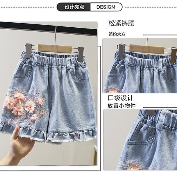 Quần Short Denim In Hoa Phong Cách Công Chúa Mới 2021 Cho Bé Gái ONR8
