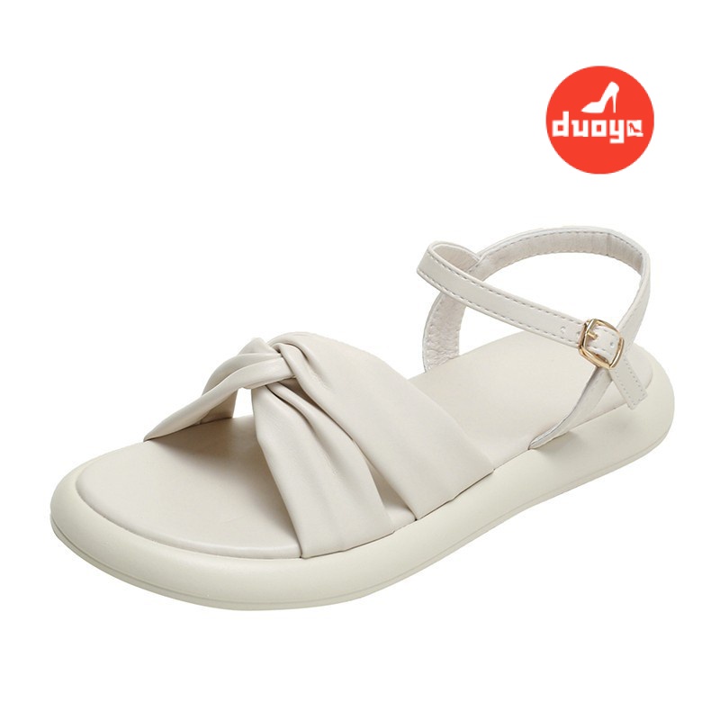 Duoya Tóc Thẳng ~ [Hàng Có Sẵn] Giày Sandal Mùa Hè Đế Mềm Dày Quai Chéo Không Lốp Dễ Phối Đồ Cho Nữ Miễn Phí Vận Chuyển