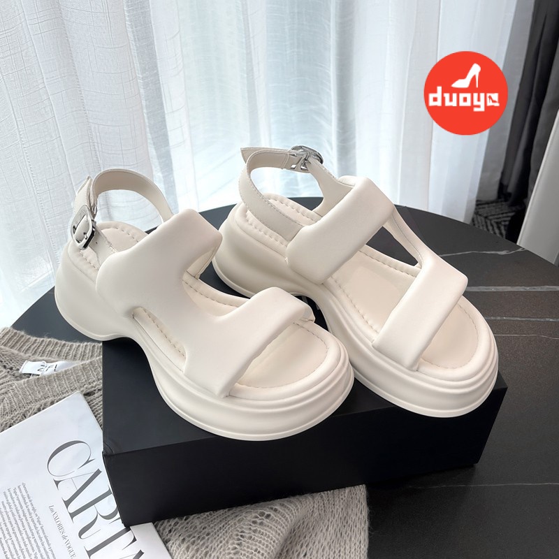 Duoya Tóc Thẳng ~ [Hàng Có Sẵn] Giày Sandal Đế Dày Có Khóa Kim Loại Bán Chạy Không Dễ Phai Màu Cho Nữ