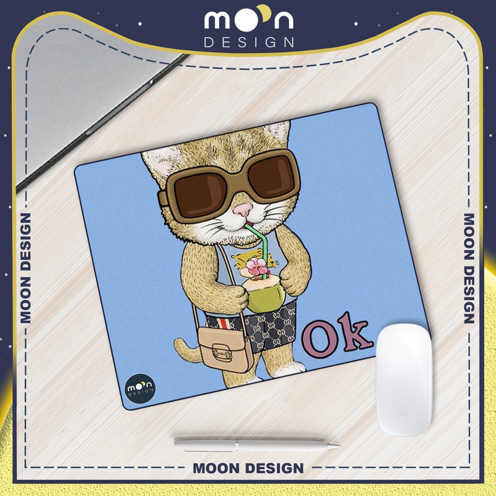 Miếng Lót Chuột Gaming in hình Mèo Mặc Áo Gucci Pad Decor bàn làm việc size Tròn 25/35/21x26/25x31