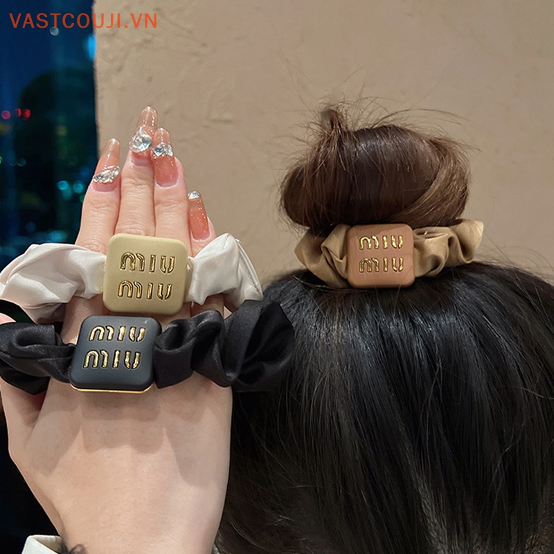 Dây Cột Tóc Lụa Sa Tanh Co Giãn Màu Trơn In Chữ VASTJI Cho Nữ